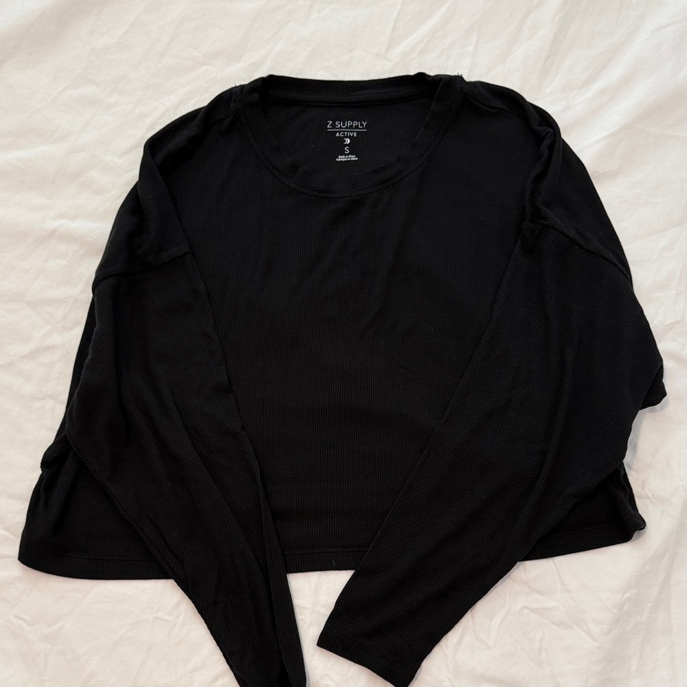 Z Supply Black Ribbed Crewneck Long Sleeve Top